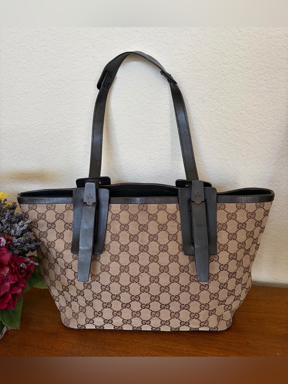 Gucci GG canvas leather tote bag, handbag, satchel shoulder bag
